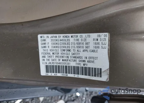 2006 Honda Cr-V Se/Ex z USA, uszkodzony, nr VIN JHLRD78946C005381